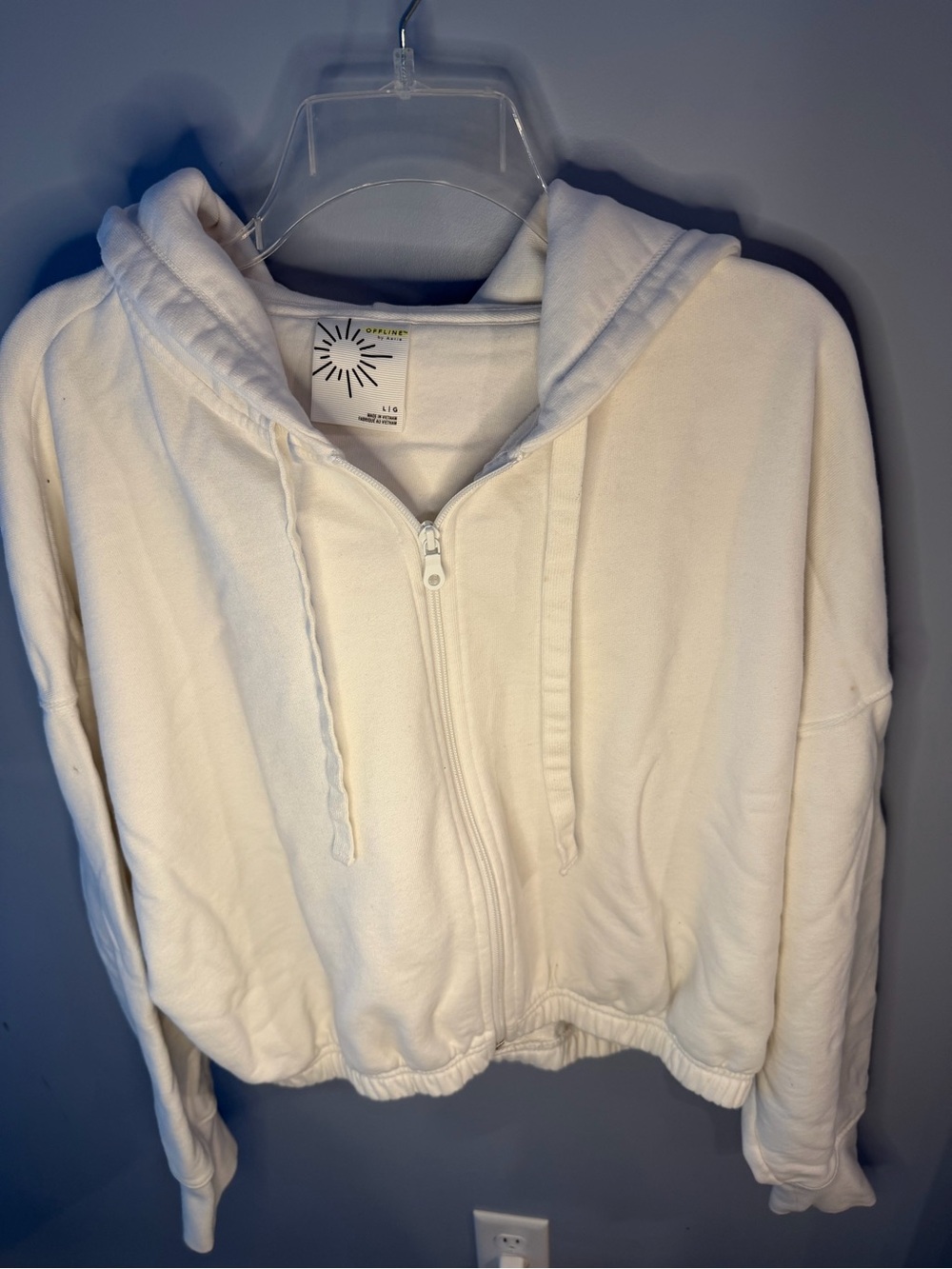 OFFLINE BY AERIE White Cropped Hoodie full zip L - Picture 9 of 9